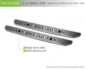 Jeep Wrangler JL Sill Plates - Front - DV8 Offroad - Since 1942 Logo - Black - `18-`27